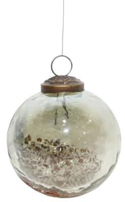 Antikas - Premium Weihnachtskugeln rund, Glas grün mit Struktur - handgemacht Indien, ⌀8cm, 6er Set
