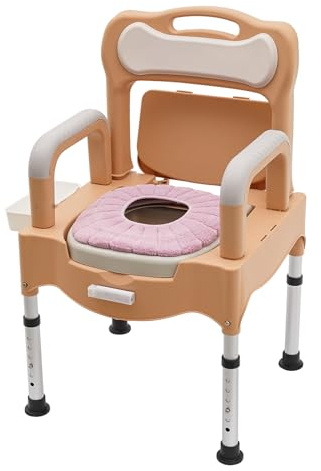 BRRIDE Toilettenstuhl für Senioren, Nachttisch-WC mit Sensory Light, 2 Toilettenschüsseln, Duschstuhl Badezimmerstuhl, Klostuhl Höhenverstellbar Tragbare Toiletten für den Heimgebrauch (Khaki)