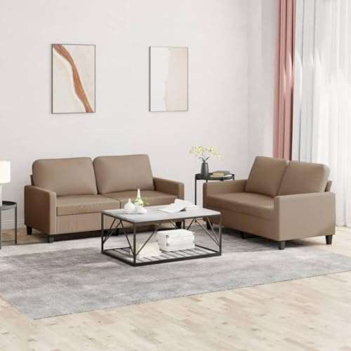Owoxanthellate 2-TLG. Sofagarnitur aus Cappuccino-Braun Kunstleder 138/158 cm Breite Modernes Design Robustes Gestell für Living Room Büro und Schlafsofa kleines Ecksofa Couch