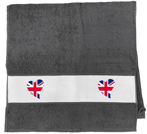 Huuraa Handtuch England Flagge Herz Geschenk | 50x100cm Graphite Baumwolle Handtuch Geschenkidee Graues Gästehandtuch mit Motiv Gästetuch Weich und Saugstark
