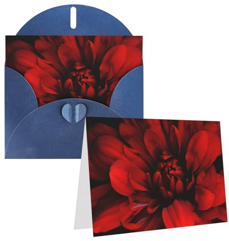 KTHSNSKL Thinking of You Card with Envelopes Red Dahlia Flower on Black Greeting Card 4x6 Notecards Happy Birthday Cards Wedding Blank Thank You Cards Baby Shower All Occasion GreetingCards