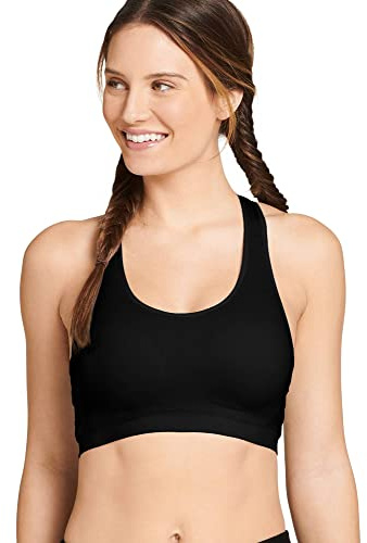 Jockey Women's Mid Impact Removable Cup Seamless Sports Bra Deep Black