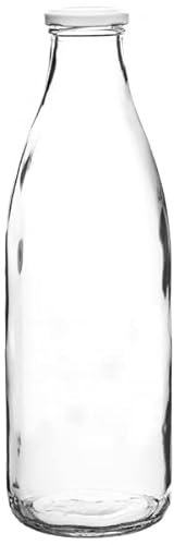 Utopia Milk Bottle 1ltr - Glass, Vintage, Retro, School Bottle with Lid