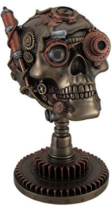 Zeckos Bronze/Copper Finished Steampunk Skull Statue - Gear Base