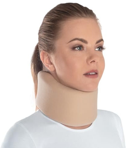 TOROS-GROUP Halskrause Nackenstütze Erholung Halskrawatte Zervikalstütze - Einstellbarer - Weich, 100% Baumwollgewebe - Entlastet Wirbelsäule, Muskel, Gelenkdruck MEDIUM Beige Höhe 10 cm