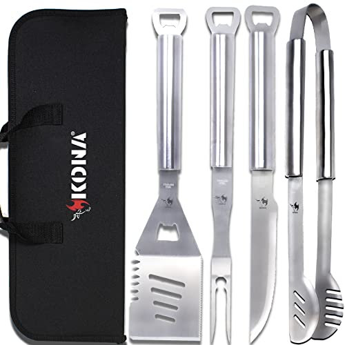 Kona Grillbesteck-Set im Koffer, Lange Griffe halten die Hände fern von der Hitze, Grill-Utensilien mit Flaschenöffner, EIN tolles Geschenk, Premium Edelstahl