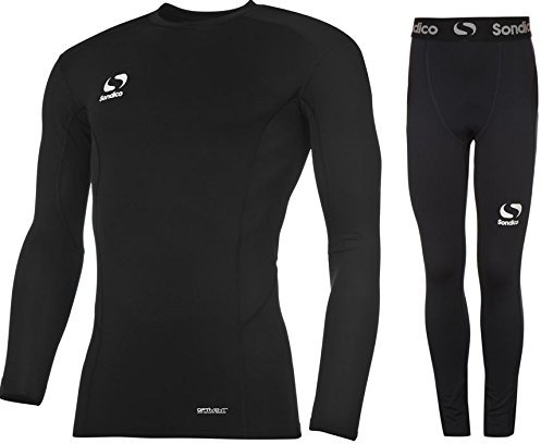 Sondico Boys Base Layer Tights & Top Set Junior Football Core Baselayer (Black L/S with Pants, 13 years)