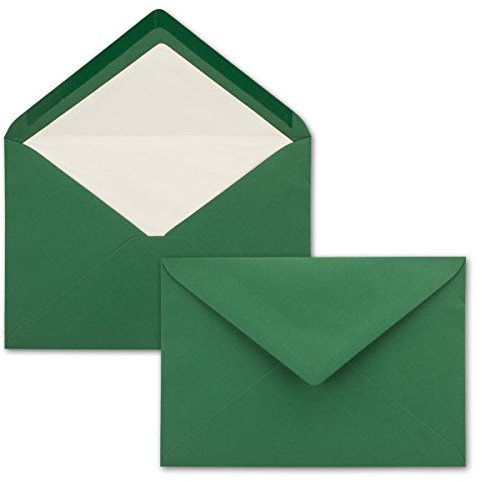 25x Brief-Umschläge C5 - Dunkel-Grün - gefüttert mit weißem Seidenpapier - 110 g/m² - 22,9 x 15,5 cm - Nassklebung