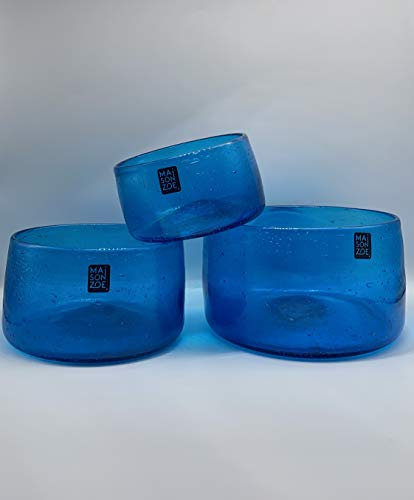 Maison Zoe Glasschalen aus Recycling-Glas Amudi 3er Set - türkis - 100% Handmade - Snackschalen - Servierschüsseln - Schalen aus Glas - Dekoschalen