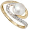 Jobo Damen-Ring aus 14 Karat 585 Gold mit Perle und 2 Diamanten Größe 50