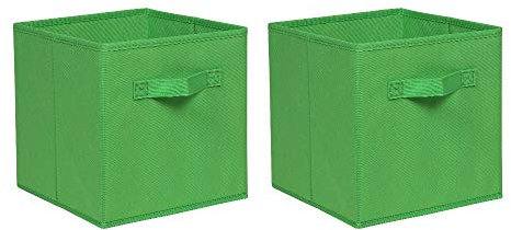 Redd Royal 2 PCS Folding Storage Boxes with Handle, Foldable Canvas Organiser Cube Basket Bin Storage Unit for Nursery Wardrobe Kids Room (Green, Pack of 2)