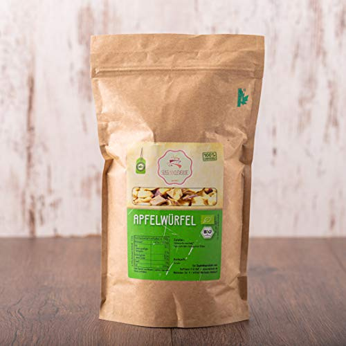 süssundclever.de® Bio Apfelwürfel | rotschalig | knusprig | 500g | unbehandelt | plastikfrei und ökologisch-nachhaltig abgepackt