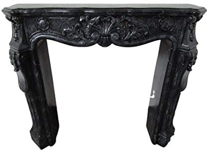 Kaminumrandung Kaminverkleidung Rokoko Cararablackperlmarmoriert Kamin Umrandung Breite115cm Farbe: Cararaschwarzfarbmarmoriert