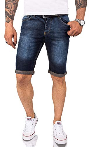 Rock Creek Herren Jeansshorts Denim Sommer Hose Stretch Bermuda Hose RC-2216 Dunkelblau W30