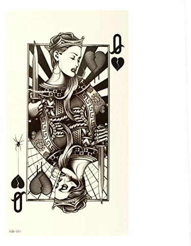 1 x Königin XL Tattoo - Spielkarte Herzdame in schwarz - Temporary Body Tattoo - XQB001 (1)