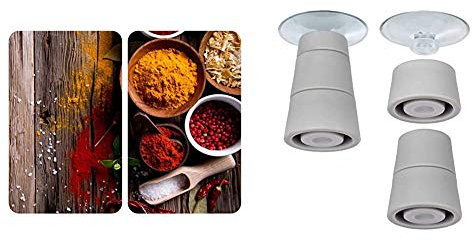 WENKO Plaque de protection en verre universel Epices - lot de 2, 30 x 52 cm & Pieds pour plaques de protection - pieds de rechange, Polychlorure de vinyle, 4.4 x 5 x 4.4 cm