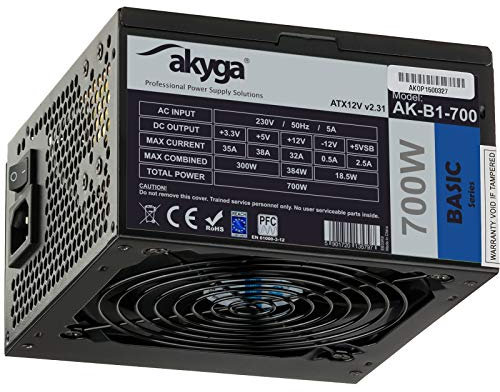 AKYGA Basic Power Supply ATX 2.31 AK-B1-700BE Black Edition 700W P4+4 PCI-E 6+2 pin, 5X SATA, PPFC,Fan 120mm