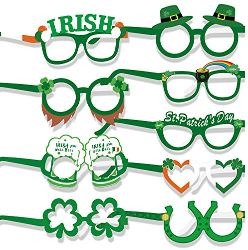 HOWAF 27 Stücke St. Patricks Day Brillen Glücklich Irisch Kleeblatt Leprechaun Hut Papier Foto Requisiten St.Patricks Day Deko Kostüm Zubehör Party Brille für Kinder Erwachsene