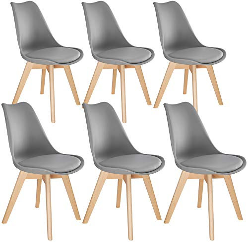 tectake® Esszimmerstühle 6er Set, Stühle mit Schalensitz, Küchenstühle modern, Essstühle, Wohnungseinrichtung skandinavisch für Wohnzimmer, Esszimmer, Küche und Büro - grau, 6er Set