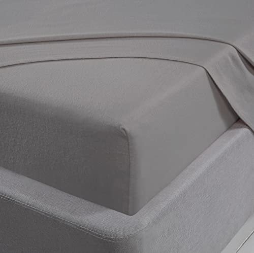Sleepdown Spannbetttuch, 100 % gebürstete Baumwolle, Biber, luxuriös, weich, kuschelig, Tiefe Taschen, 32 cm, Bettwäsche – Silber – Doppelbett