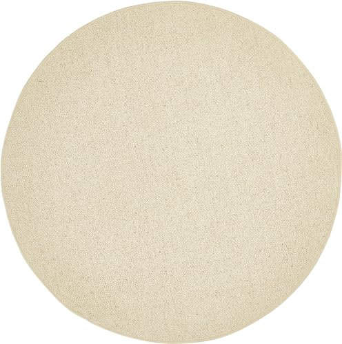 -LUXOR- living Teppich Mazzolla - Wollteppich Natur Schurwolle Teppich Wohnzimmer flauschig Wohnzimmerteppich 150 cm rund Creme