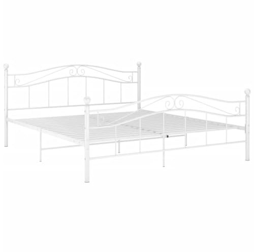 vidaXL Bett mit Lattenrost Metallbett Bettgestell Doppelbett Schlafzimmerbett Ehebett Bettrahmen Schlafzimmermöbel Weiß Metall 200x200cm