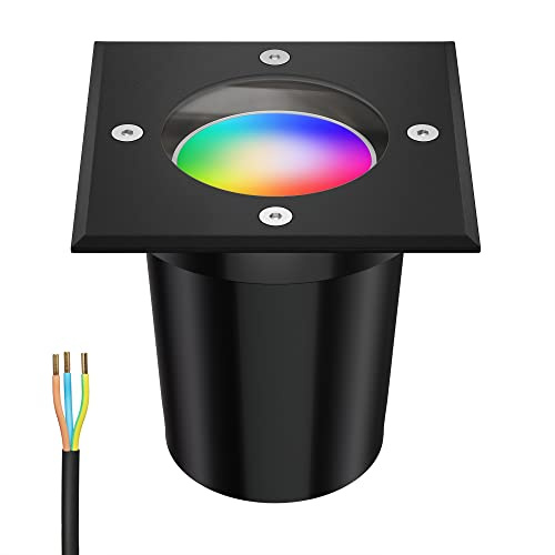 ledscom.de Bodeneinbauleuchte RELI für außen, IP67, schwarz, eckig, 11 x 11cm inkl. LED RGB Lampe, smart 473lm