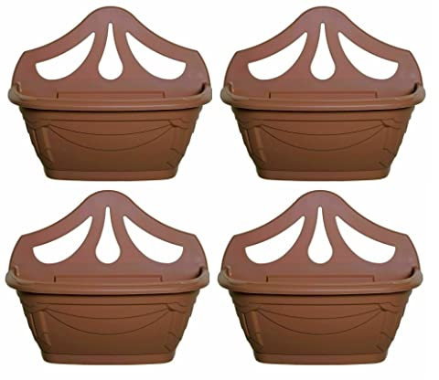 Fence Wall Planter Plant Flower Basket Pot Container Venetian Garden Box Plastic UK (Wall Planter 42 cm Terracotta, 4)
