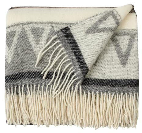 Cozy Blankets Wolldecke | 100% Wolle aus Neuseeland | Perfekt als Überwurf Decke/Sofadecke | Schurwolle Blanket mit Fransen in Verschiedene Farbstreifen Design (140 x 200 cm)…