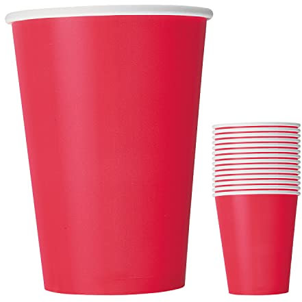 WedDecor Paquete de 14 vasos de papel, 9 onzas (266 ml) vasos de papel desechables perfectos para servir bebidas calientes o frías, baby shower,bodas y eventos de Navidad, rojo rubí