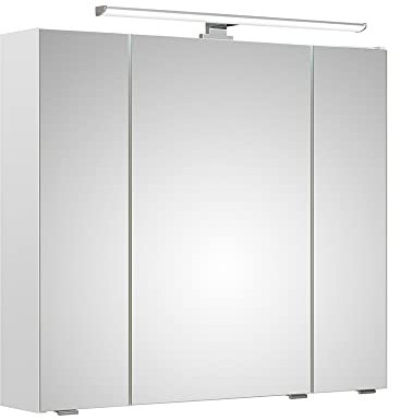 Lomadox Spiegelschrank 80 cm inkl. LED-Aufsatzleuchte in weiß Glanz, B/H/T: ca. 80/70/16 cm