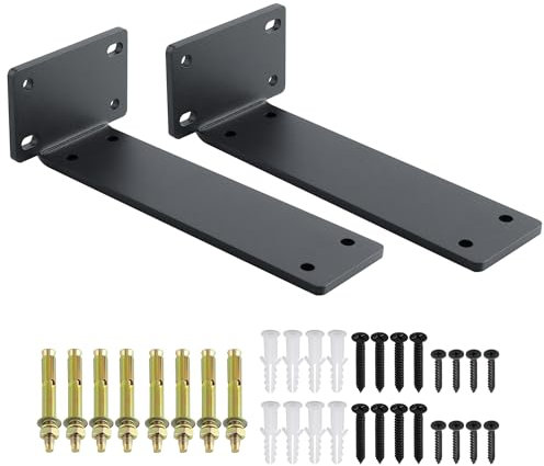 Mooche 2PCS Black Shelf Brackets, Floating Shelf Brackets 7inch/17.8cm, Heavy Duty Metal L Brackets for Shelves Support Wall Hanging