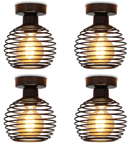ZMH 4ER Deckenlampe Vintage Deckenleuchte Schwarz: E27 Lampenfassung Flurlampe Retro Treppenhauslampe Industrial Metall Lampenschirm für Flur Treppenhaus Balkon Gang Küche Schlafzimmer - ohne Birne