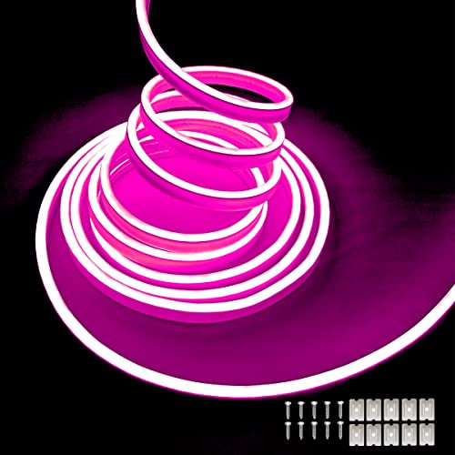 Balabaxer Rosa Neon-LED-Streifenlichter, 16,4 Fuß/5 m 16,4 Fuß/5 m 12 V DC 600 SMD2835 LEDs Wasserdichtes Lichtschlauch für Indoor Outdoor Home Decoration (ohne Antrieb)