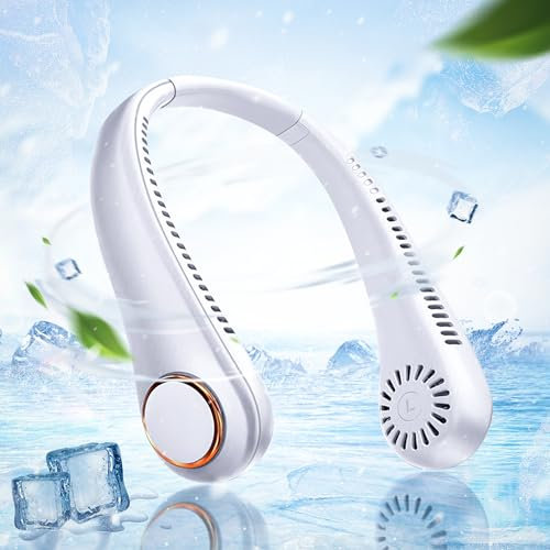 FFTANXS Neck Fan,Neck Fans For Women Rechargeable,Portable Neck Fan,Bladeless Neck Fan 3 Speed Adjustable 360 Degree Free Rotation,Neck Fans Rechargeable For Sports,Travel,Outdoor,Indoor (White)