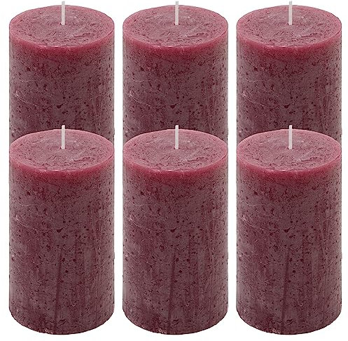 Nexos Trading - Bordeaux 6er Set Rustik-Kerzen Höhe 11,5 cm Ø 6,8 cm, Brenndauer ca. 40 Stunden, Unparfümiert, Zylindrisch, Indoor, Feiertag, Paraffin, Kerze