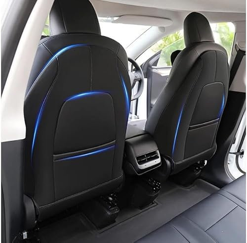 Panlouting Pack of 2 Car Seat Protectors with Storage Bag for Tesla Model 3 / Y, PU Leather Protective Cover for Back of Front Seats, Waterproof, Wear-Resistant, (Black)