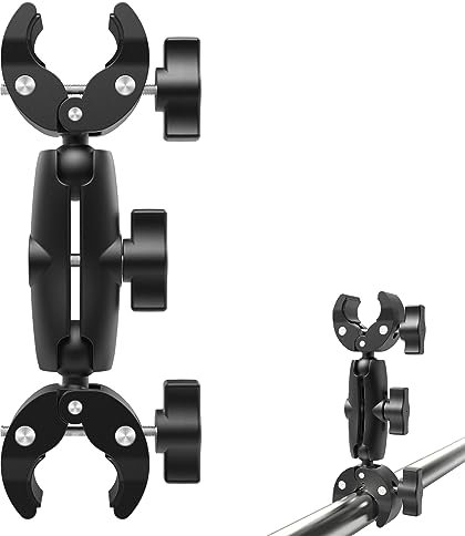 ERFGT Abrazadera Doble para Cámara Soporte de Doble Abrazadera para Cámara con Brazo de Bola 360 Abrazadera Doble Súper Tornillo para Reflector, Trípode, Motocicleta, Bicicleta, Soporte de Luz