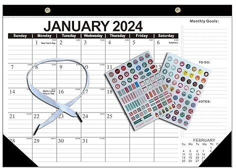 Großer Wandkalender 2024-2025 Multifunktionaler Englischer Kalender Schön Langlebig Funktionell 365 Tage Countdown Desktop Kalender Blumenkalender Schwarz B