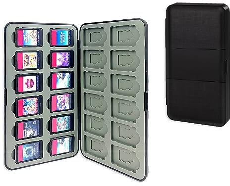 TATMOHIK Spiele Aufbewahrungsbox für Nintendo Switch Spiele Aufbewahrung für Nintendo Switch Mit 24 Game Card Slots und 24 Micro SD Card Slots, Weiches Silikon Futter, Magnetverschluss, Game Card Case