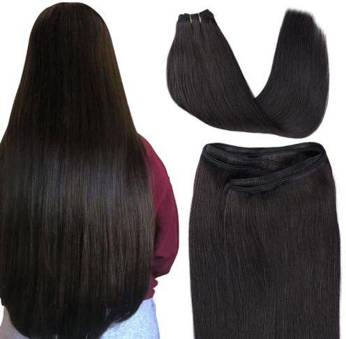 SURNEL Tressen Echthaar Extensions Braun Menschenhaar Tressens Haarverlangerung Natürliches Schwarz Brazilian Tressen Extensions Remy Echthaar Weft 20 Zoll 100g (Tressen#1B-20zoll)