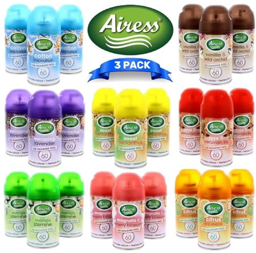 3 PACK, AIRESS AUTOMATIC SPRAY REFILLS 250ML AIR FRESHNER AIRESS SELECT SCENTS (Random Fragrance)