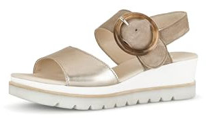Gabor Damen Keilsandalen, Frauen Sandalen,Best Fitting,Keilabsatz,Wedge-Heel,bequem,flach,Sommerschuhe,Freizeitschuhe,Puder/Rabbit,38.5 EU / 5.5 UK