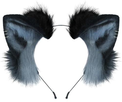 dressfan Katzenohren Haarreif Stirnband Niedlich Katze kostüm Verkleidung Zubehör,Damen & Mädchen Party Neko Cosplay Kostüm Accessoire zu Karneval & Fasching & Halloween,Schwarz+Grau