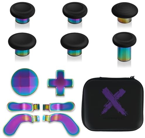 eXtremeRate Joysticks avec D-Pad Bouton Palettes Métal pour Xbox One Elite/Elite Series 2 Core Manette, Bouton de Remplacement pour Xbox One Elite Series 2, 12 en 1 Bleu et Violet