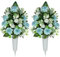 AOFOX Artificial Cemetery Flowers, Bulbous Chrysanthemum Flowers Greenery Bouquet for Grave Decoration, Set of 2 Spring Memorial Flowers with Vase (Blue)