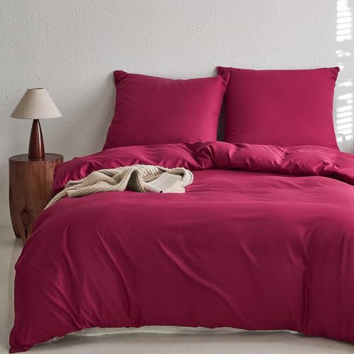 MR&HM Bettwäsche 200x220 3teilig Rot - Mikrofaser Bettbezug 200x220 cm Set mit 2 Kissenbezüge 80x80 cm - Komfortabler und weicher Bettbezug für alle Jahreszeiten mit Reißverschluss