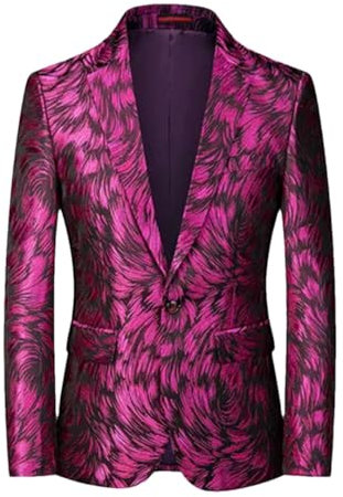 Bciopll Giacche da uomo in seta dorata ricamate blazer aderenti, Viola, XXL