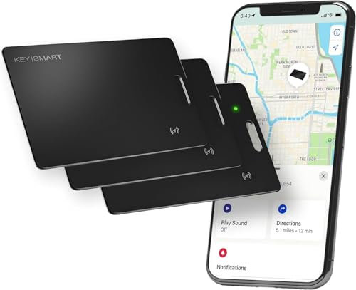 KEYSMART SmartCard Slim Wallet Tracker Karte 3 Pack, Wiederaufladbar & Wiederverwendbar, Schlüsselband-Schlitz, Funktioniert mit Apple Find My App, Bluetooth GPS Tracker Koffer, Geldbörse (Schwarz)