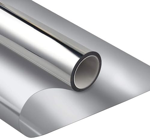 FILMGOO Fensterfolie Sichtschutz Spiegelfolie Fenster Selbstklebend Sonnenschutz Anti-UV Folie Privatsphäre Tönungsfolie Hitzeschutz Statische Fensterfolien für Zuhause Büro (Silber, 30 x 220 cm)